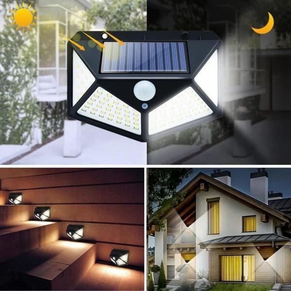 100 Ledli 3 Farklı Aydınlatma Ayarlı Solar Güneş Enerjili Hareket Sensörlü Bahçe Duvar Lambası - Image 1