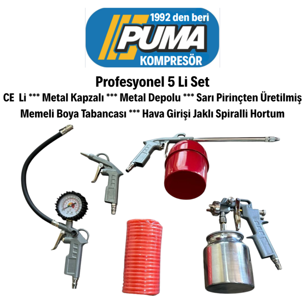 POVVER 5 Lİ HAVALI SET (BOYA, MAZOT, LASTİK ŞİŞİRME, HAVA, SPİRAL HORTUM)  - Image 1