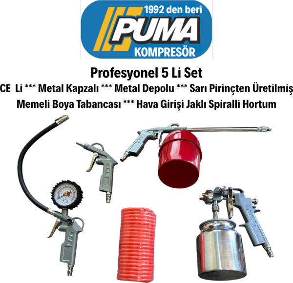 POVVER 5 Lİ HAVALI SET (BOYA, MAZOT, LASTİK ŞİŞİRME, HAVA, SPİRAL HORTUM)  - Image 1
