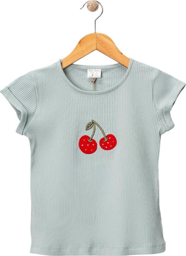 KİRAZ BASKILI KIZ ÇOCUK TSHIRT Mint Yeşili - Image 1