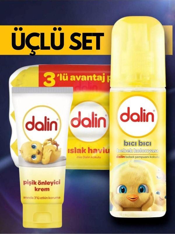 Dalin 3'Lü Bebek Bakım Seti, Islak Mendili 56'Lı (3'Lü Paket), Bebek Kolonyası 150 Ml, Pişik Kremi - Image 1
