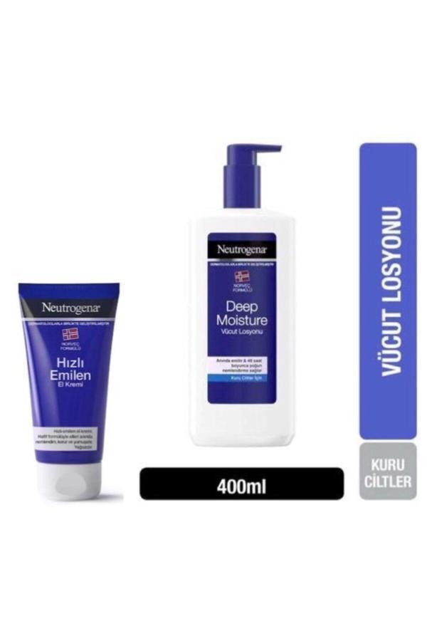 Neutrogena Deep Mousture Parfümlü Vücut Losyonu 400 Ml + Hızlı Emilen El Kremi 75 Ml - Image 1