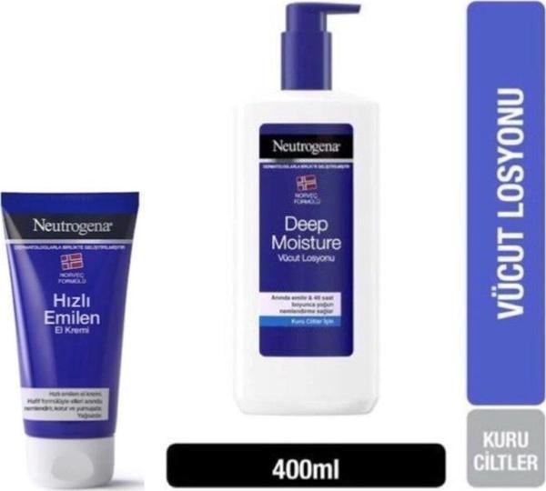 Neutrogena Deep Mousture Parfümlü Vücut Losyonu 400 Ml + Hızlı Emilen El Kremi 75 Ml - Image 1