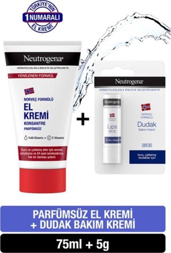 Neutrogena El Kremi Parfümsüz 75Ml Dudak Bakım Kremi Spf20 5Gr - Image 1