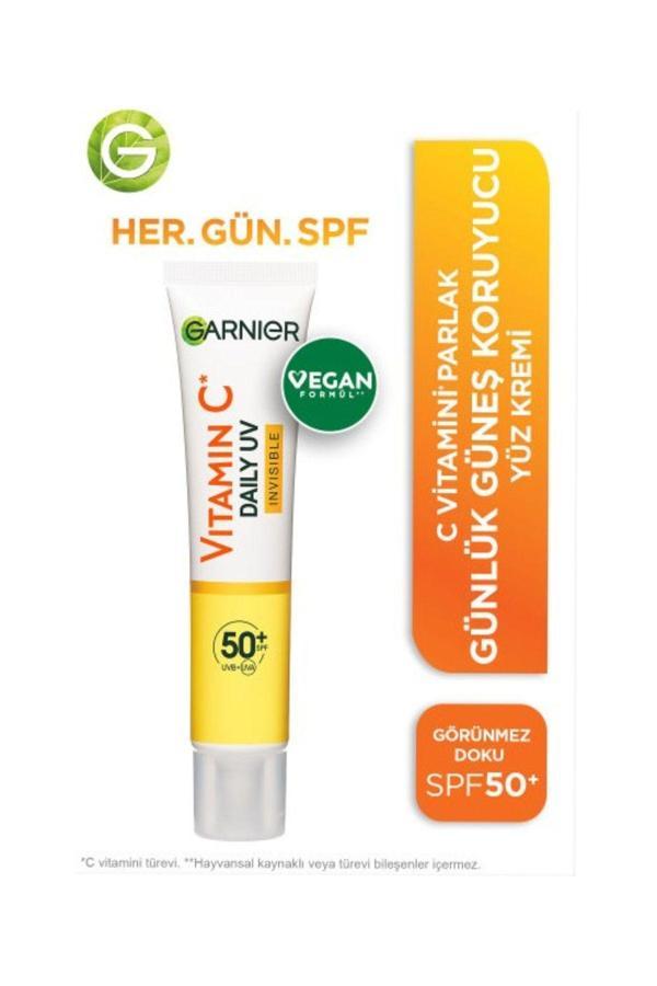 Garnier C Vitamini Parlak Günlük Güneş Koruyucu Fluid Yüz Kremi Görünmez Doku Spf50+ 40Ml - Image 1