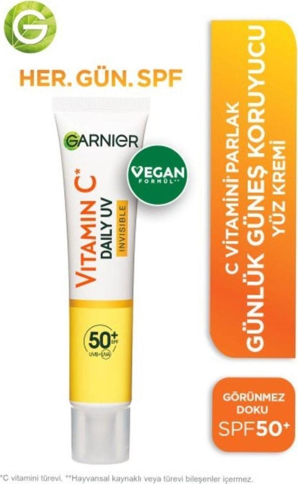 Garnier C Vitamini Parlak Günlük Güneş Koruyucu Fluid Yüz Kremi Görünmez Doku Spf50+ 40Ml - Image 1