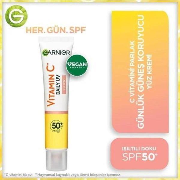 Garnier C Vitamini Parlak Günlük Uv Korumalı Güneş Yüz Kremi Işıltılı Doku Spf50 40Ml - Image 1