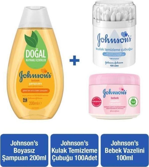 Johnson'S Gold Şampuan 200 Ml Kulak Temizleme Çubuğu 100 Adet Parfümlü Bebek Vazelini 100 Ml - Image 1