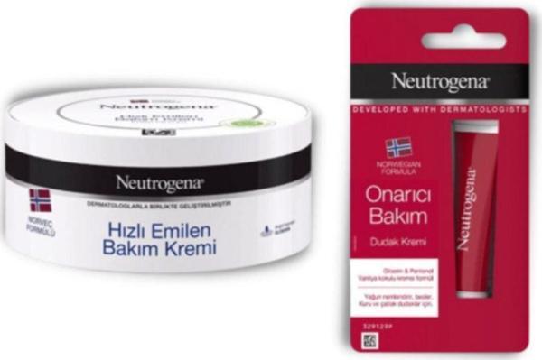 Neutrogena Norveç Formülü Hızlı Emilen Bakım Kremi 200 Ml  Onarıcı Bakım Dudak Kremi 15 Ml - Image 1