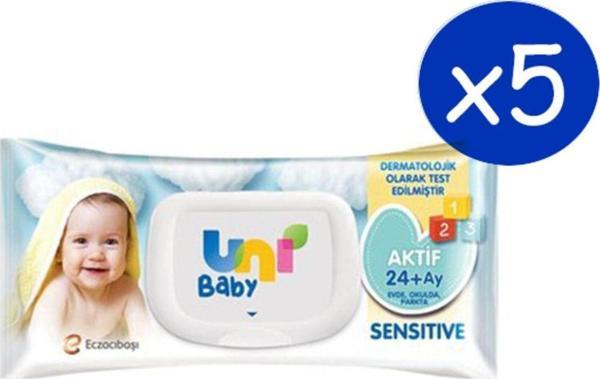 Uni Baby 5 Paket Aktif Sensitive Islak Mendil 24+ Ay ( 1 Paket = 90 Yaprak | 5 Paket = 450 Yaprak) - Image 1