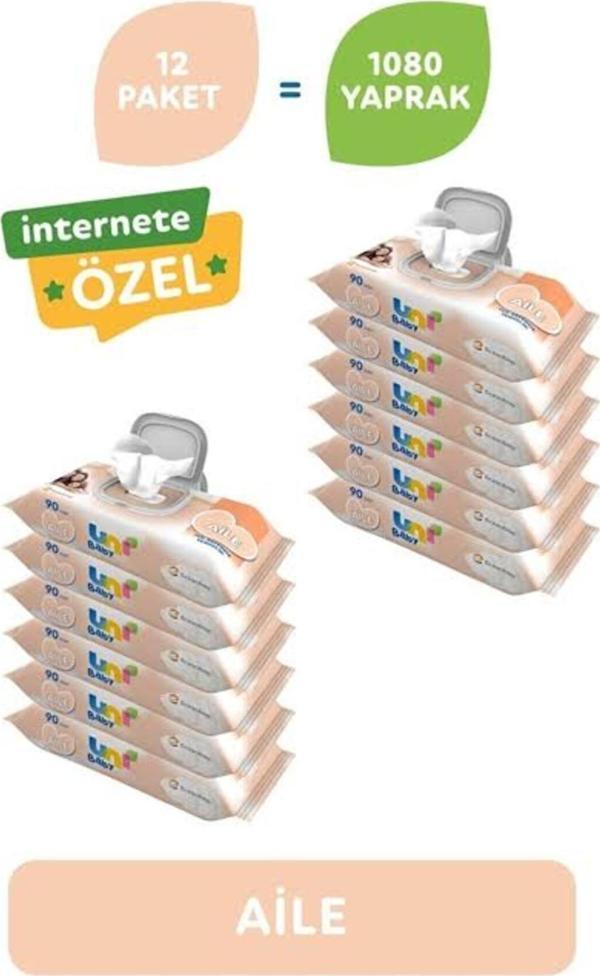 Uni Baby Aile Islak Mendil 12×90 Adet - Image 1