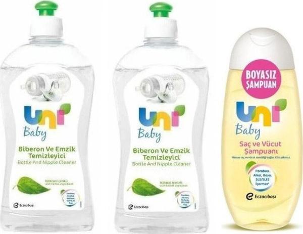 Uni Baby Paraben Içermeyen Biberon Emzik Temizleyici 500 Ml*2+Günlük Kullanıma Uygun Şampuan - Image 1