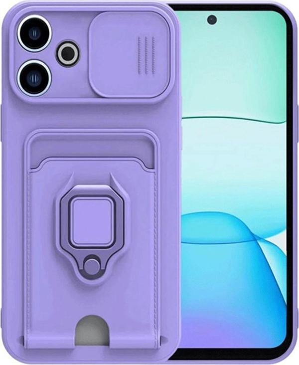Xiaomi Redmi 13 4G Kılıf Zuma Kartvizitli Yüzüklü Silikon - Lila - Image 1