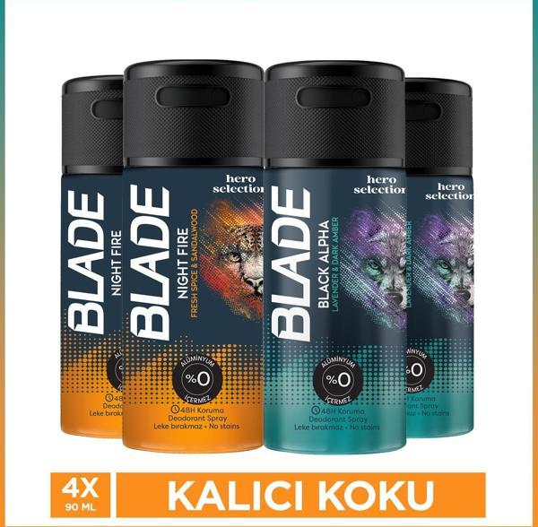 Blade Black Alpha & Night Fire Erkek Deodorant Seyahat Boy 4x90 Ml Tanışma Seti - Image 1
