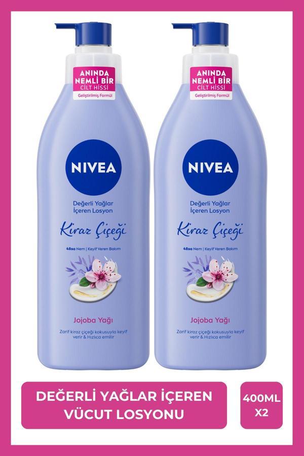 Nivea Değerli Yağlar Içeren Vücut Losyonu X 2 Adet, 400Ml Jojoba Yağı, Kiraz Çiçeği, Kuru Ciltler - Image 1