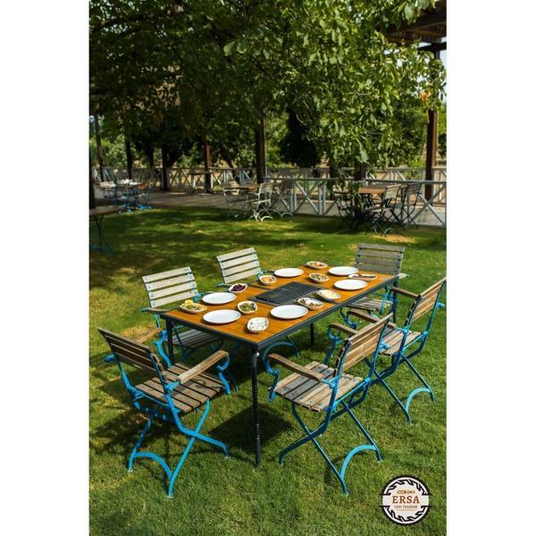 Katlanır  Mangallı  Masa 145 x 80  cm Ahşap - Image 1