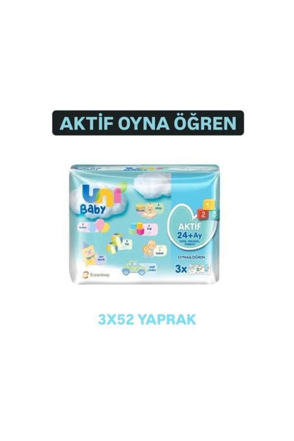 Uni Baby Bebek Islak Mendil Aktif 24+ Ay 156Yaprak (3X52) Yapışkan Kapaklı - Image 1