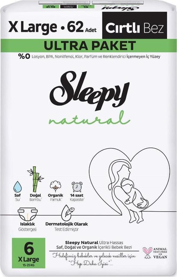 Sleepy Bebek Bezi Natural Beden:6 (15-25KG) Extra Large 62 Adet Ultra Pk - Image 1