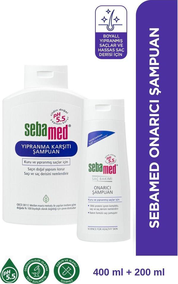 Sebamed Kuru Ve Yıpranmış Saçlar İçin Nemlendirici Etkili Onarım Şampuanı 400 Ml + 200 Ml Set - Image 1