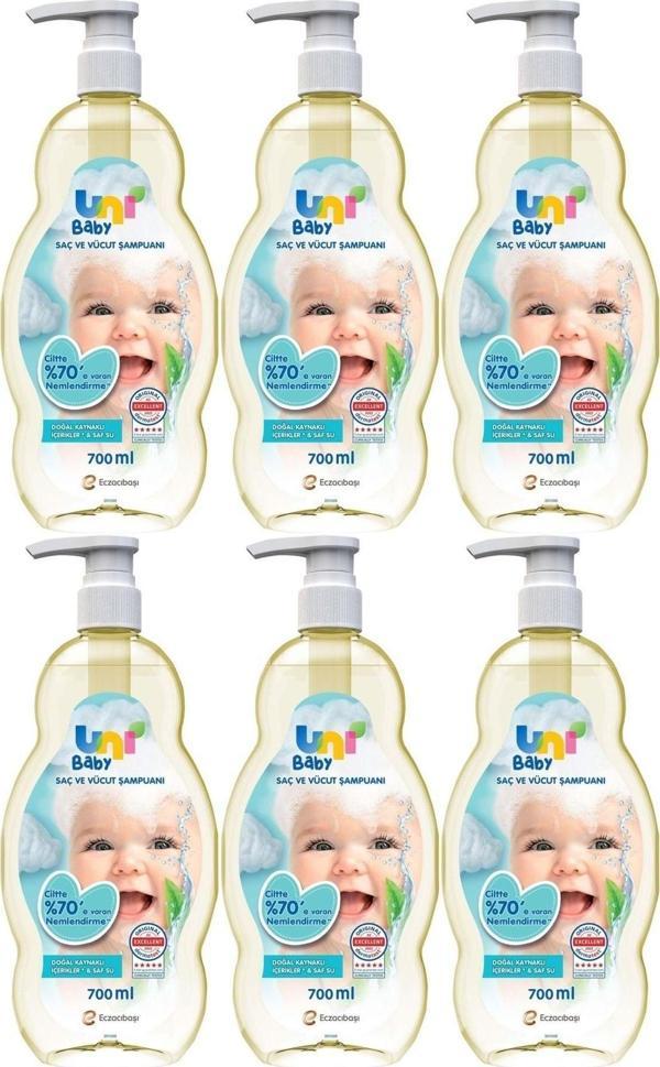 Uni Baby Bebek Saç Ve Vücut Şampuanı 700Ml Klasik (Pompalı) (6 Lı Set) - Image 1