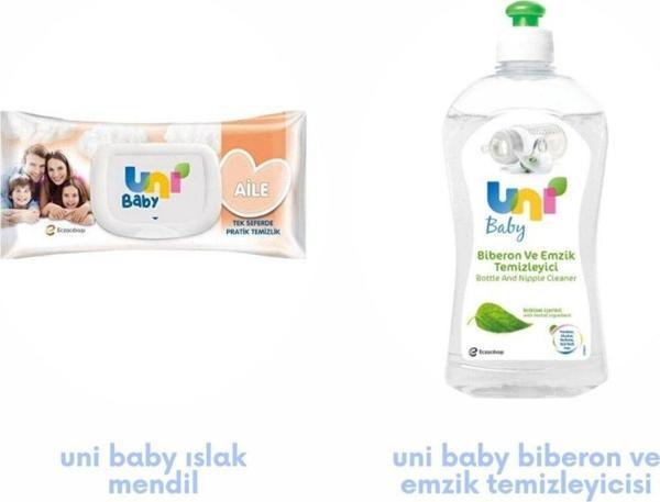 Uni Baby Biberon Ve Emzik Temizleyici 500 Ml + Kapaklı Islak Havlu 90 Yaprak - Aile Boyu - Image 1
