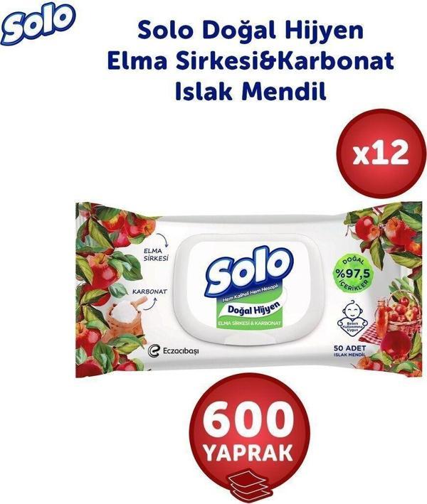 Solo Doğal Hijyen Elma Sirkesi&Karbonat Islak Mendil 12'Li 600 Yaprak - Image 1