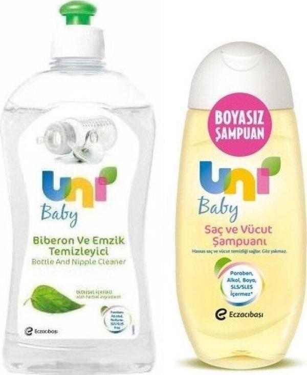 Uni Baby Bitkisel Içerikli Biberon Ve Emzik Temizleyici 500 Ml+Boyasız Saç Ve Vücut Şampuanı*2 - Image 1