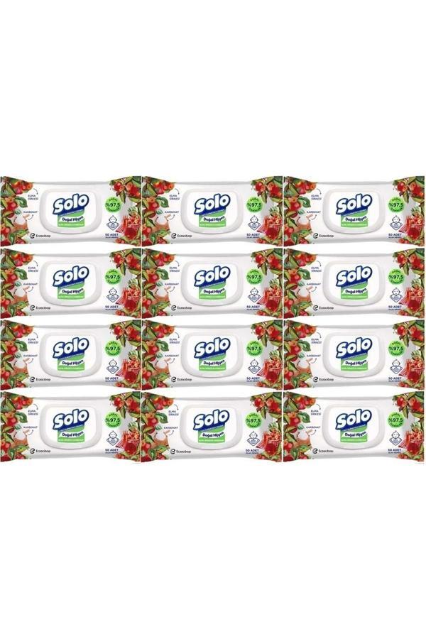 Solo Islak Havlu Mendil 50 Yaprak Elma Sirkesi & Karbonat (12 Li Set) (4Pk*3) 600 Yaprak - Image 1