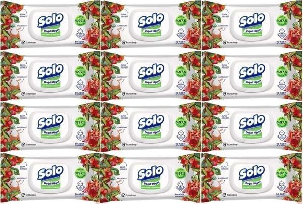 Solo Islak Havlu Mendil 50 Yaprak Elma Sirkesi & Karbonat (12 Li Set) (4Pk*3) 600 Yaprak - Image 1