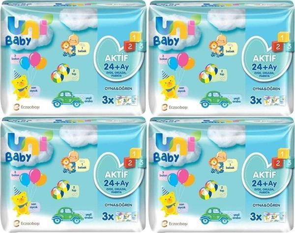 Uni Baby Islak Havlu Aktif / Oyna & Öğren 52 Yaprak (12 Li Set) 624 Yaprak (4Pk*3) - Image 1