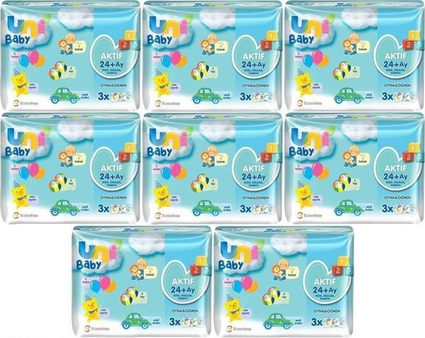 Uni Baby Islak Havlu Aktif / Oyna & Öğren 52 Yaprak (24 Lü Set) 1248 Yaprak (8Pk*3) - Image 1