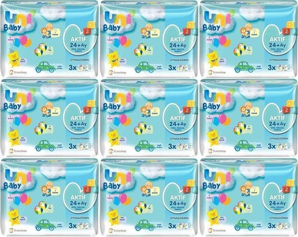 Uni Baby Islak Havlu Aktif / Oyna & Öğren 52 Yaprak (27 Li Set) 1404 Yaprak (9Pk*3) - Image 1