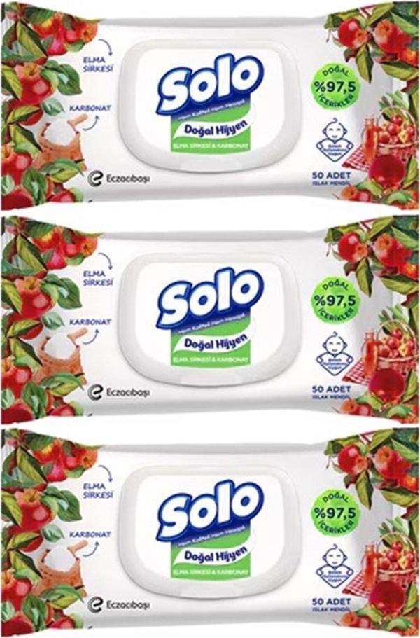 Solo Islak Havlu Mendil 50 Yaprak Elma Sirkesi & Karbonat (3 Lü Pk) 150 Yaprak - Image 1