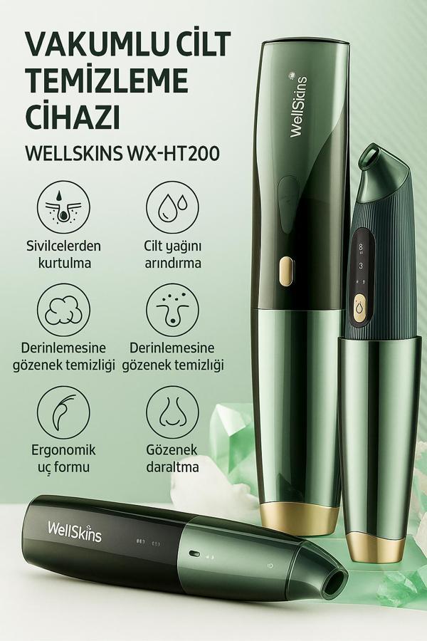 WellSkins WX-HT200 Vakumlu Cilt Temizleme Cihazı – 64 kPa Güçlü Emme, 3 Mod, 4 Başlık - Image 1