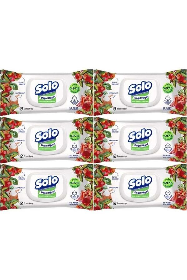 Solo Islak Havlu Mendil 50 Yaprak Elma Sirkesi & Karbonat (6 Lı Set) (2Pk*3) 300 Yaprak - Image 1