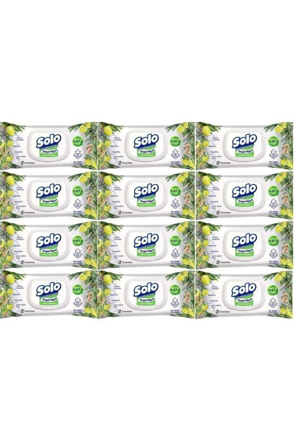 Solo Islak Havlu Mendil 50 Yaprak Limon & Biberiye (12 Li Set) (4Pk*3) 600 Yaprak - Image 1
