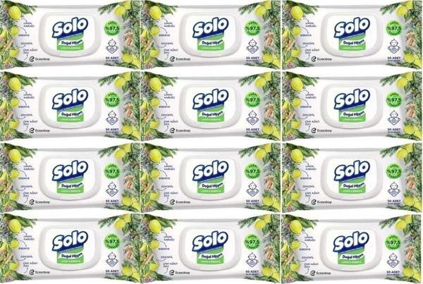 Solo Islak Havlu Mendil 50 Yaprak Limon & Biberiye (12 Li Set) (4Pk*3) 600 Yaprak - Image 1