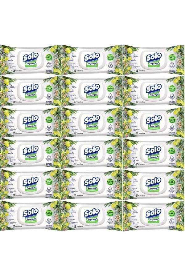 Solo Islak Havlu Mendil 50 Yaprak Limon & Biberiye (18 Li Set) (6Pk*3) 900 Yaprak - Image 1