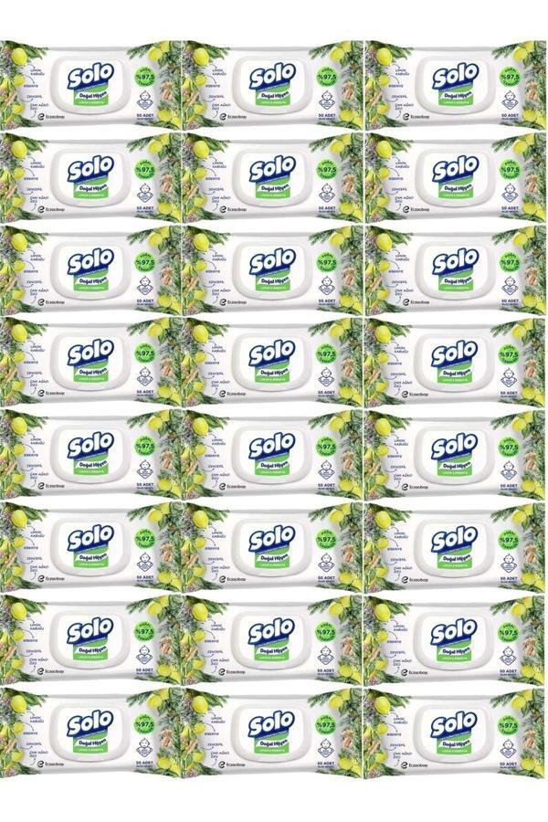 Solo Islak Havlu Mendil 50 Yaprak Limon & Biberiye (24 Lü Set) (8Pk*3) 1200 Yaprak - Image 1