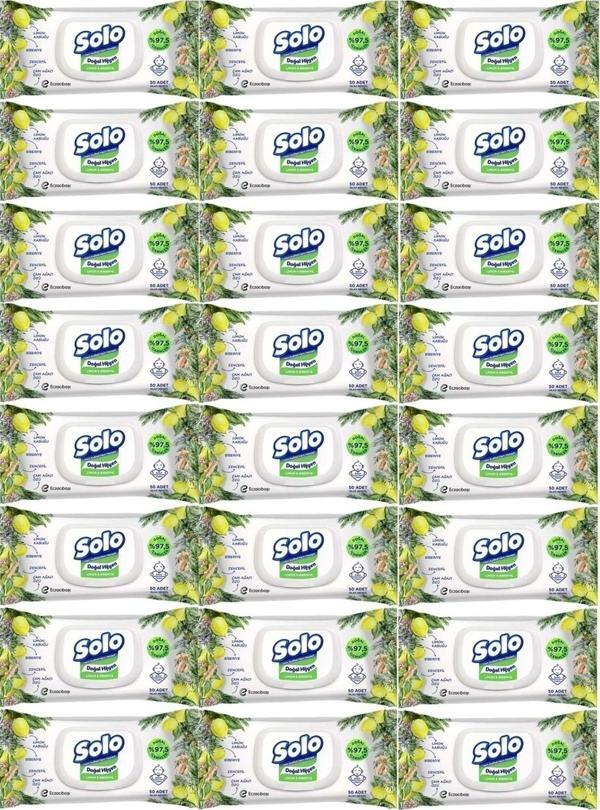 Solo Islak Havlu Mendil 50 Yaprak Limon & Biberiye (24 Lü Set) (8Pk*3) 1200 Yaprak - Image 1
