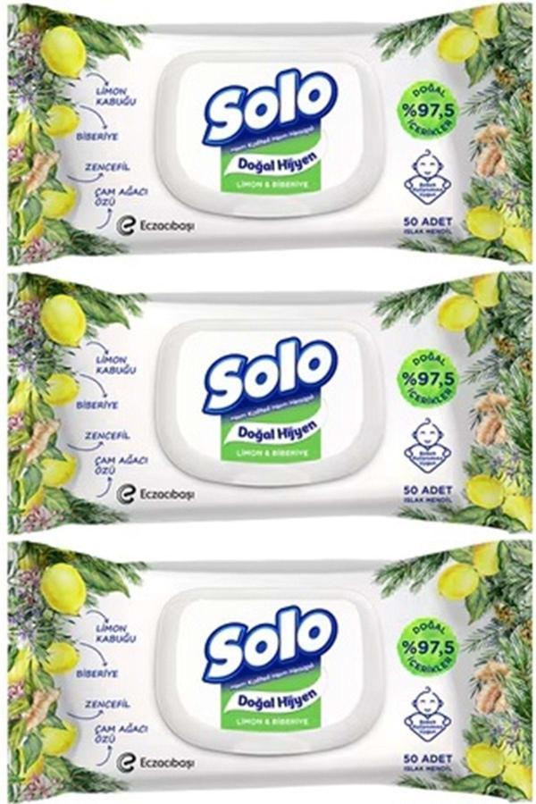 Solo Islak Havlu Mendil 50 Yaprak Limon & Biberiye (3 Lü Pk) 150 Yaprak - Image 1