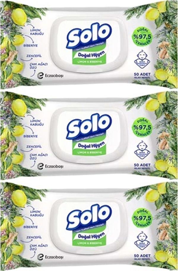 Solo Islak Havlu Mendil 50 Yaprak Limon & Biberiye (3 Lü Pk) 150 Yaprak - Image 1