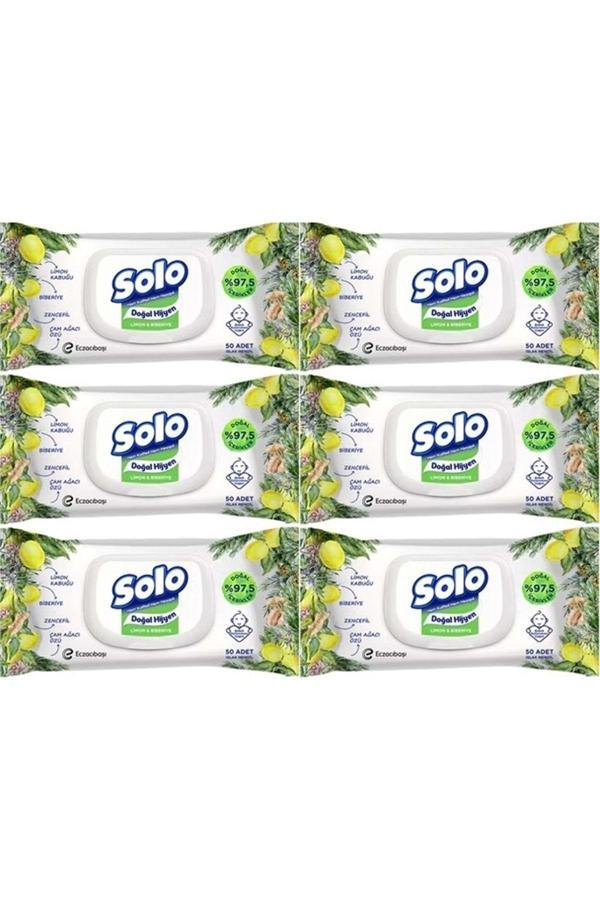 Solo Islak Havlu Mendil 50 Yaprak Limon & Biberiye (6 Lı Set) (2Pk*3) 300 Yaprak - Image 1