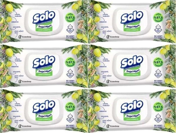 Solo Islak Havlu Mendil 50 Yaprak Limon & Biberiye (6 Lı Set) (2Pk*3) 300 Yaprak - Image 1