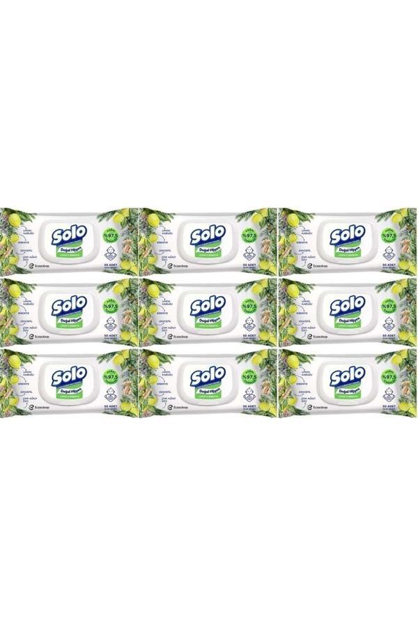 Solo Islak Havlu Mendil 50 Yaprak Limon & Biberiye (9 Lu Set) (3Pk*3) 450 Yaprak - Image 1