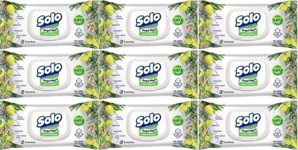 Solo Islak Havlu Mendil 50 Yaprak Limon & Biberiye (9 Lu Set) (3Pk*3) 450 Yaprak - Image 1