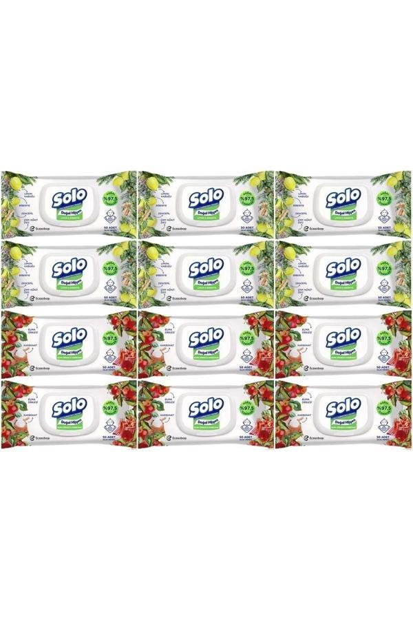 Solo Islak Havlu Mendil 50 Yaprak Limon & Biberiye-Elma Sirkesi & Karbonat (12 Li Karma Set) - Image 1