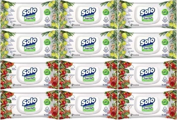 Solo Islak Havlu Mendil 50 Yaprak Limon & Biberiye-Elma Sirkesi & Karbonat (12 Li Karma Set) - Image 1