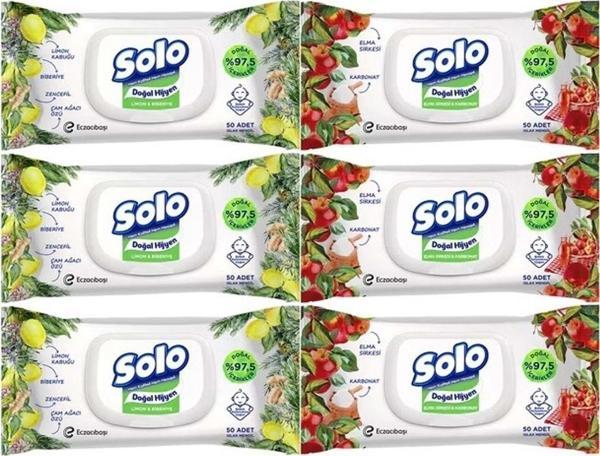 Solo Islak Havlu Mendil 50 Yaprak Limon & Biberiye-Elma Sirkesi & Karbonat (6 Lı Karma Set) - Image 1