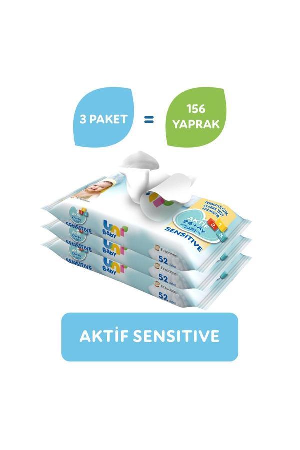 Uni Baby Islak Mendil Aktif Sensitive 3X52 Adet - Image 1